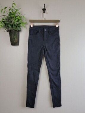 AE 2 American Eagle Skinny Super Stretch Jeans Hi Rise Jegging Black Sateen